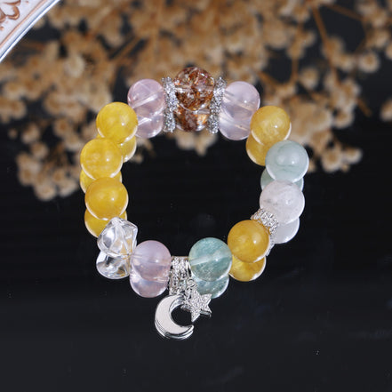 Citrine Rose Quartz Fluorite Moon Star Charm Bracelet/CR-D85Q80