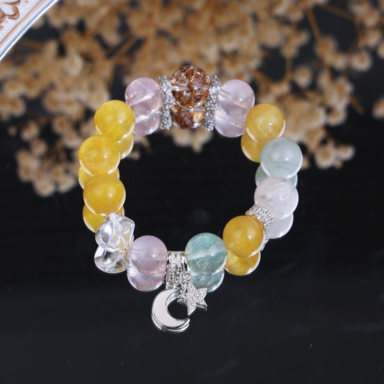 Citrine Rose Quartz Fluorite Moon Star Charm Bracelet/CR-D85Q80