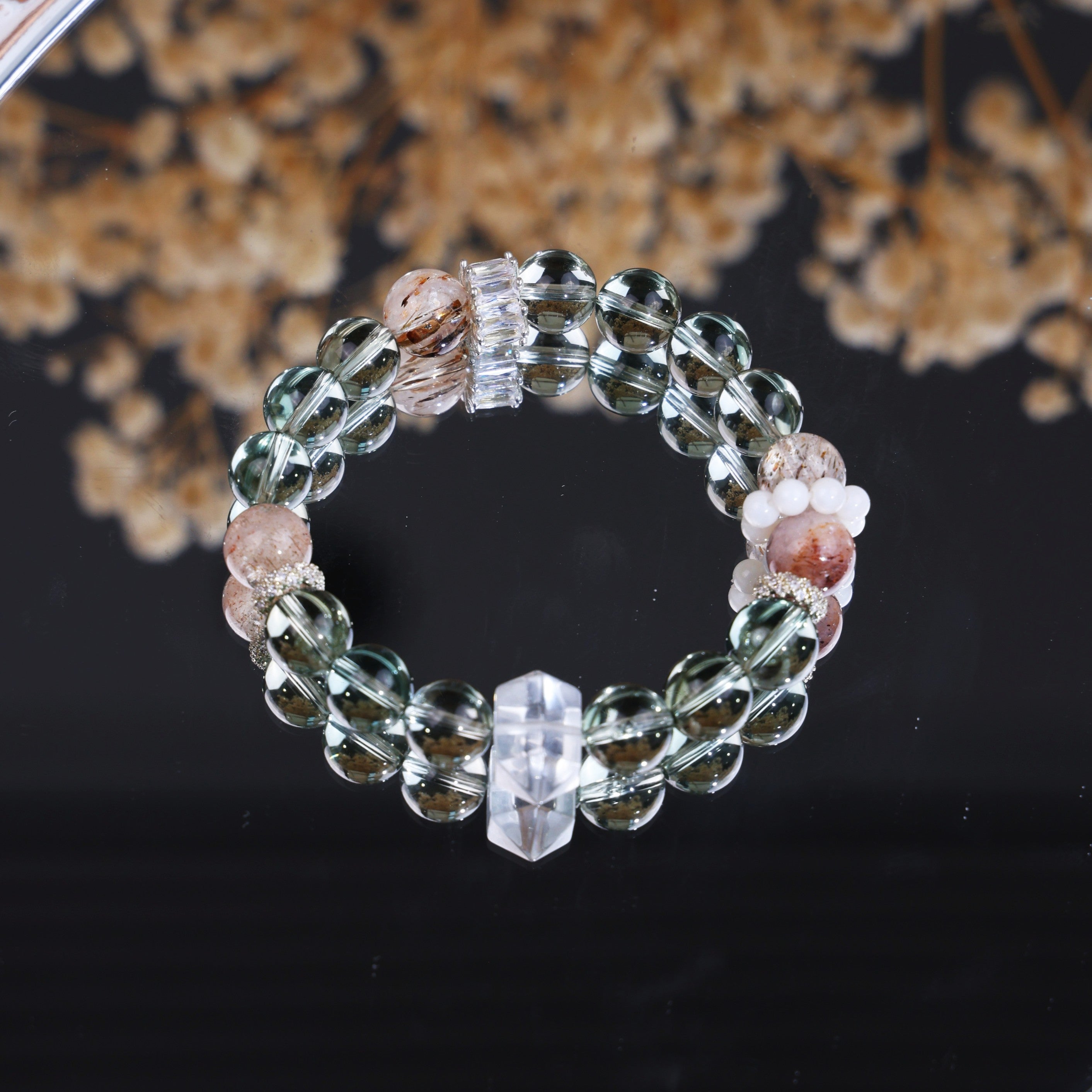 Natural Green Phantom Quartz Red Phantom Clear Quartz Stretch Bracelet/CR-D55Q50