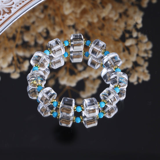 Cube Clear Quartz Bracelet With Turquoise Accent Beads/CR-G58Q160