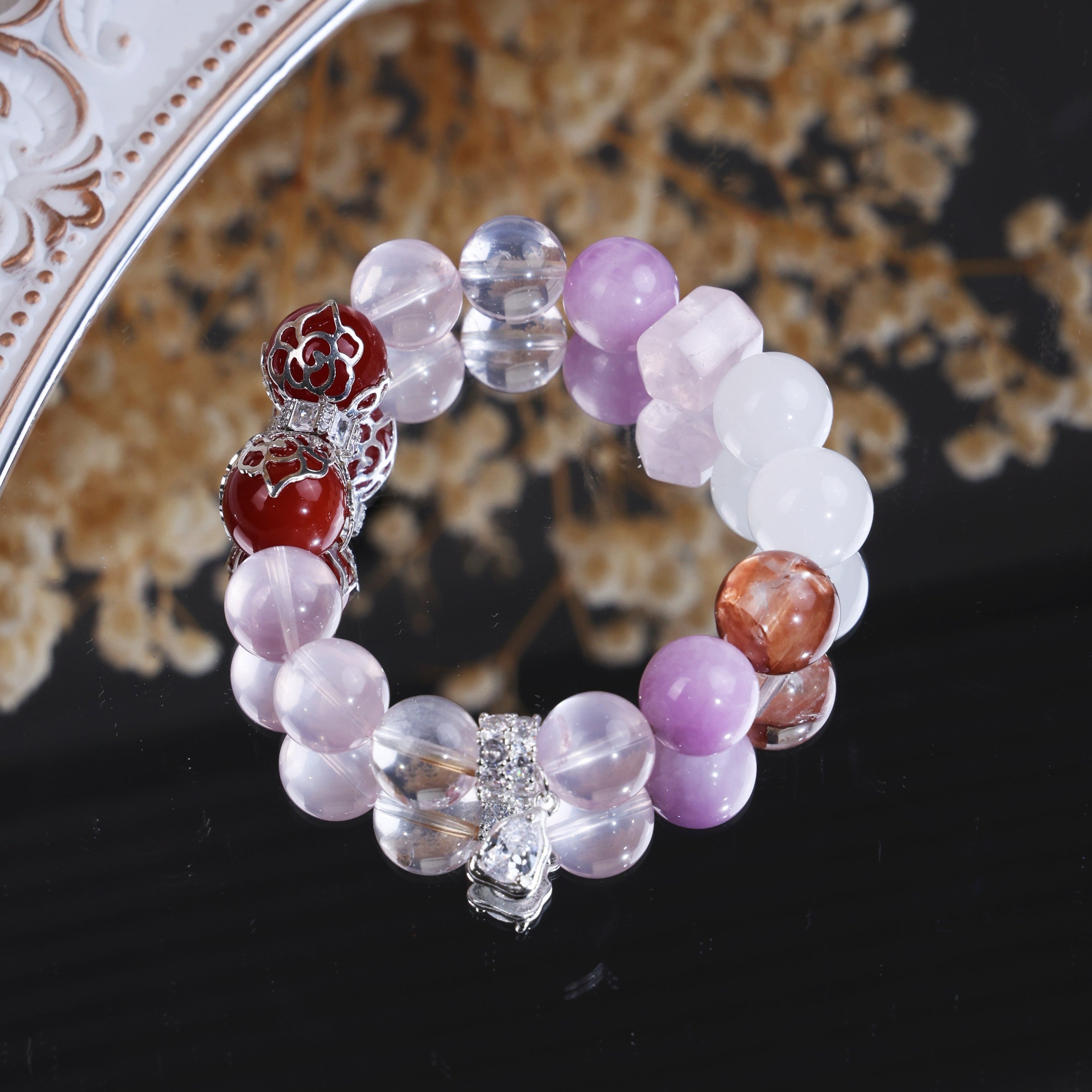 Pink Quartz Amethyst Pigeon Blood Strawberry Crystal Bracelet/CR-G86Q100