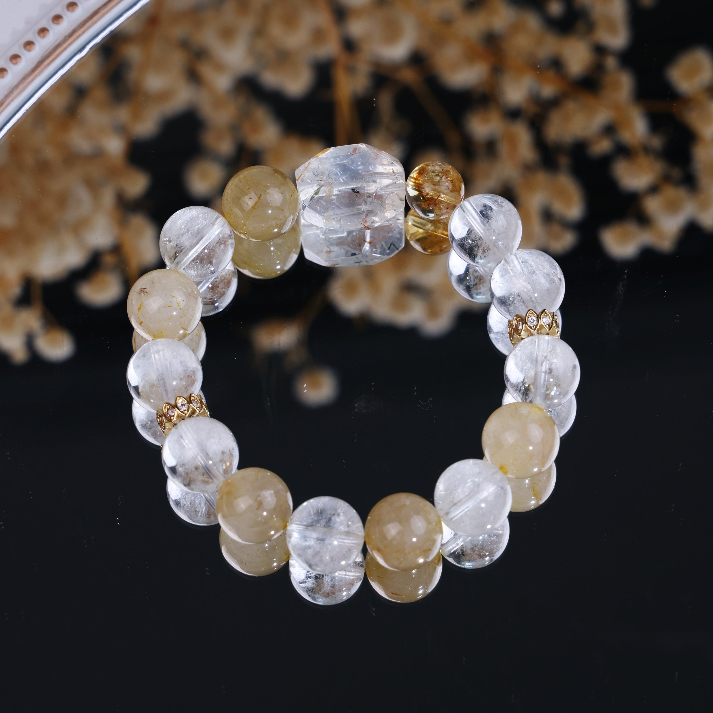 Natural Citrine Clear Quartz Faceted Beaded Bracelet/CR-D25Q54