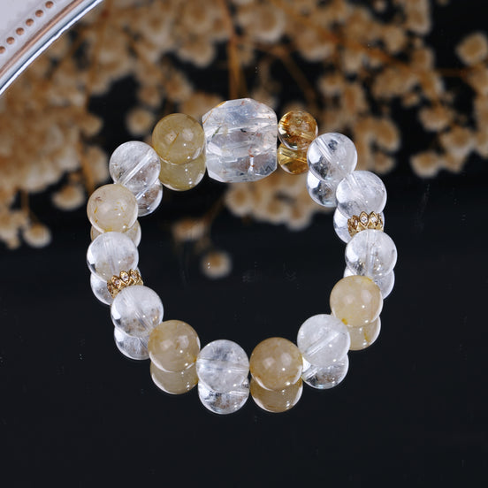 Natural Citrine Clear Quartz Faceted Beaded Bracelet/CR-D25Q54