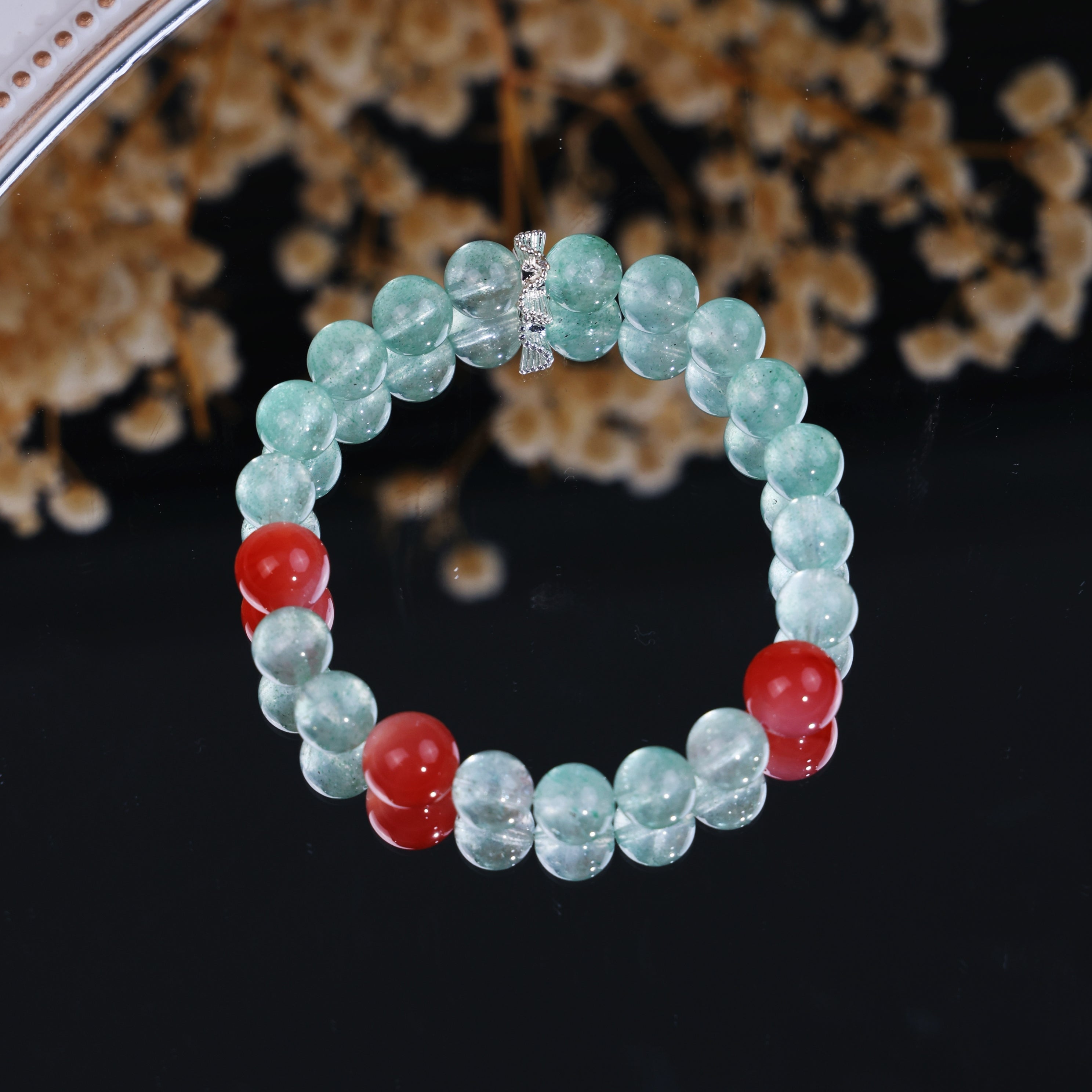 Natural Green Strawberry Quartz Pink Agate Summer Dainty Beaded Bracelet/CR-D04Q32