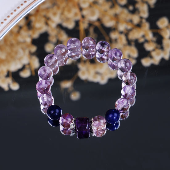 Natural Purple Ghost Quartz Sodalite Beaded Bracelet/CR-D74Q36