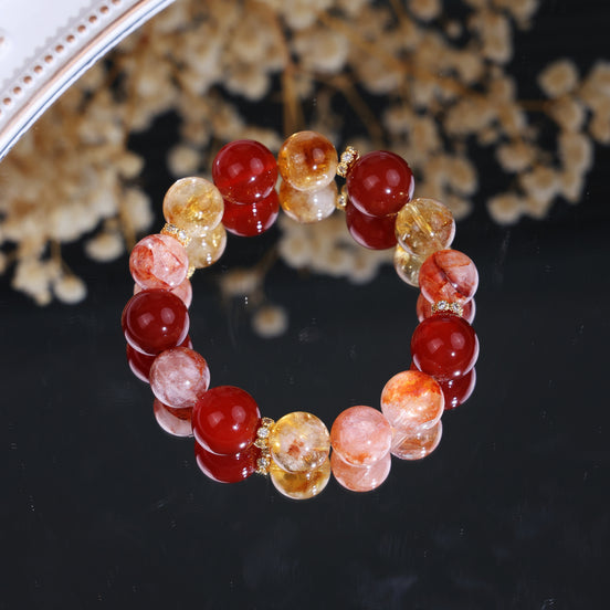 Natural Yellow Tourmaline Red Flower Crystal Agate Bracelet/CR-D84Q39
