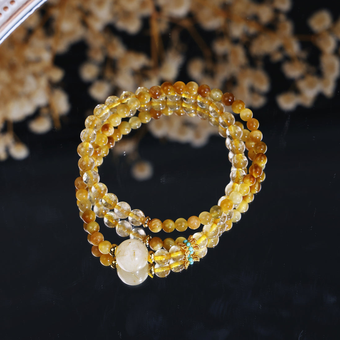 Natural Rutilated Quartz Tiger Eye Double Wrap Bracelet/CR-D25Q32