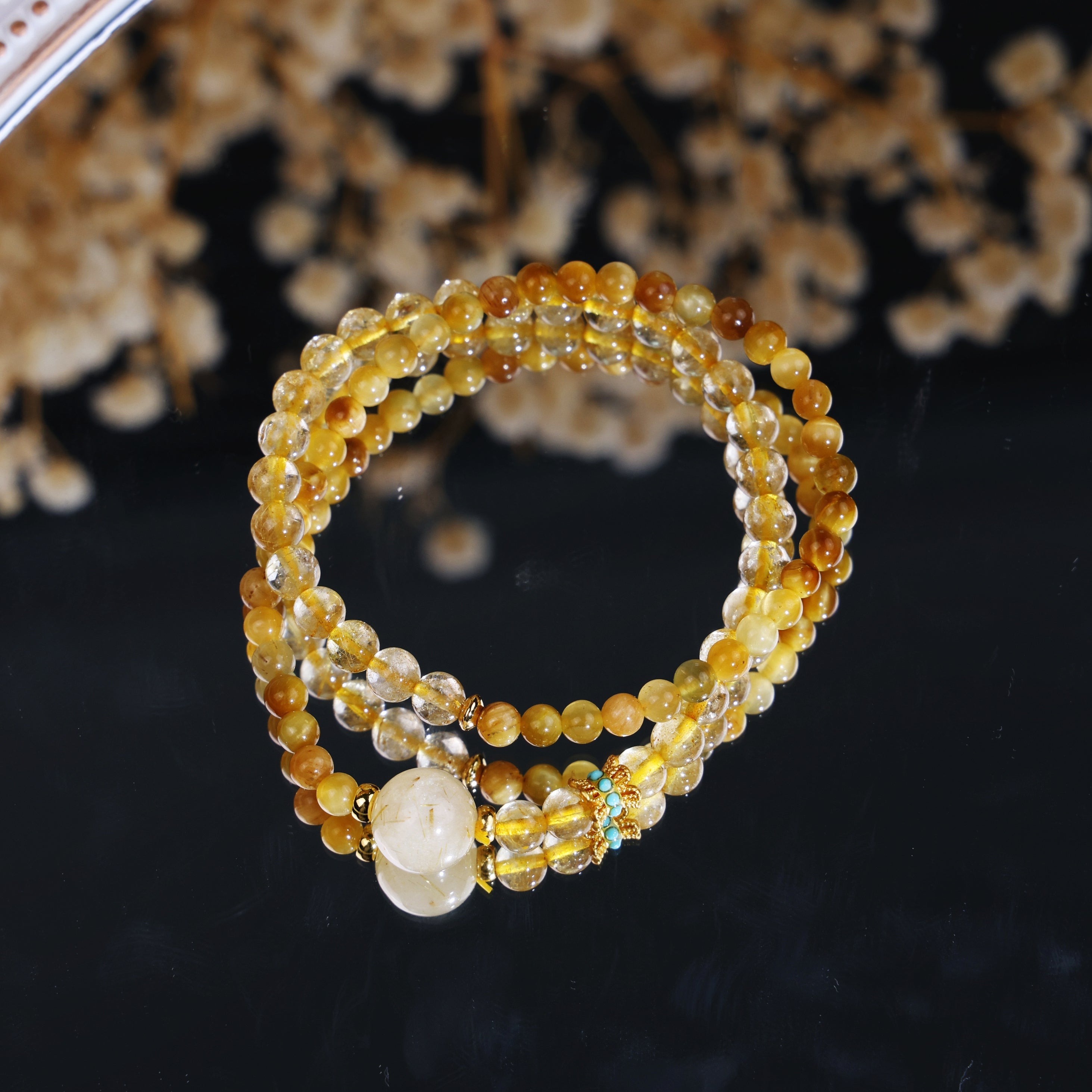 Natural Rutilated Quartz Tiger Eye Double Wrap Bracelet/CR-D25Q32