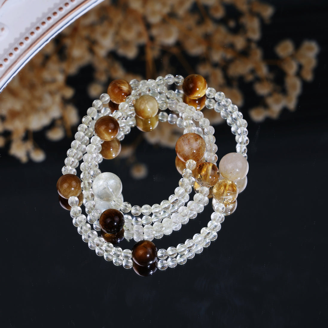 Natural Rutilated Quartz Golden Tiger Eye Beaded Bracelet/CR-D56Q61