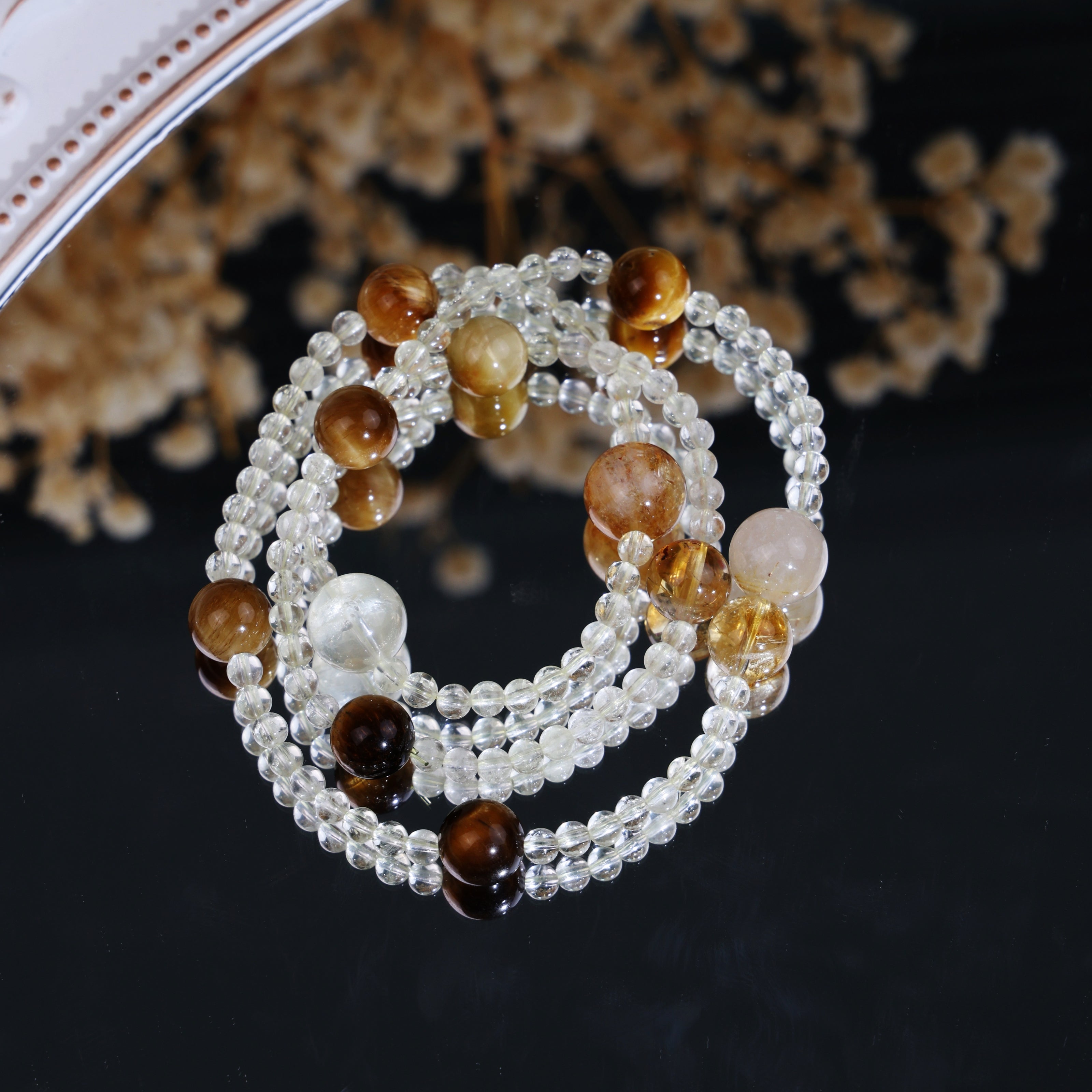 Natural Rutilated Quartz Golden Tiger Eye Beaded Bracelet/CR-D56Q61