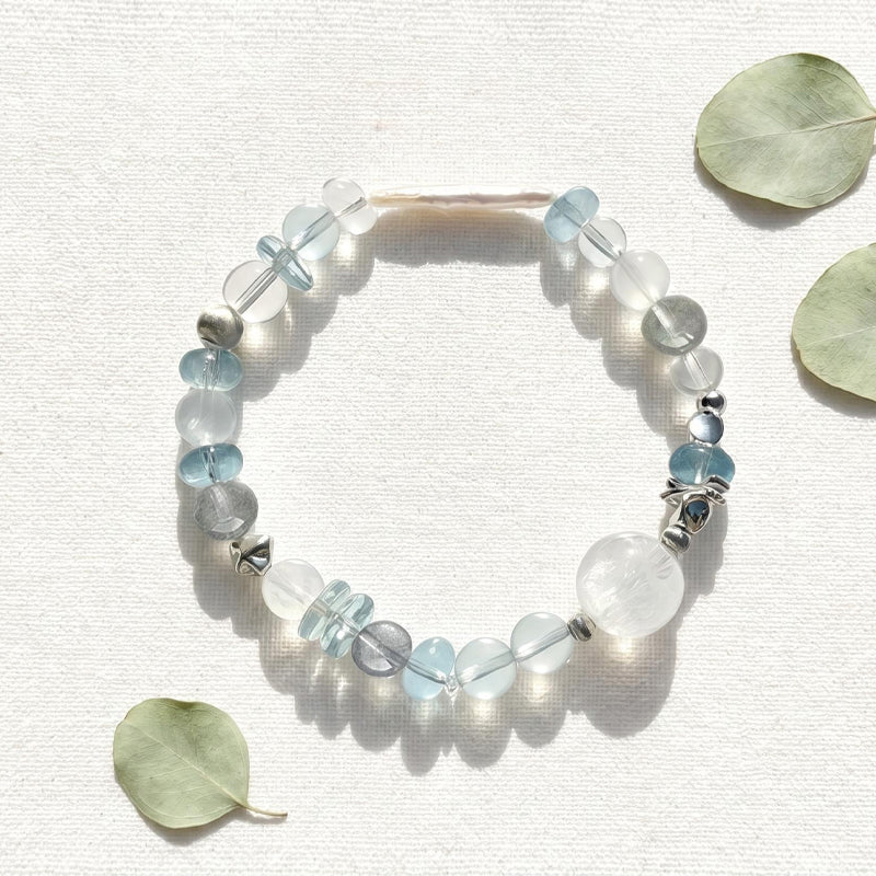 Blue Topaz & Grey Moonstone 925 Sterling Silver Bracelet/CR-SB87Q128
