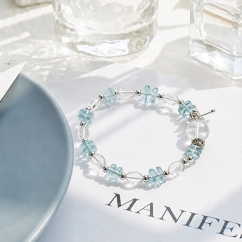 Blue Topaz & Clear Quartz Sterling Silver Bracelet/CR-SB56Q111
