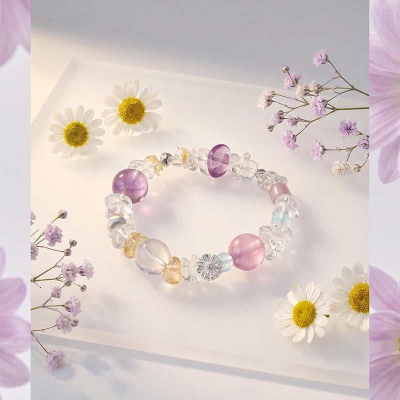Clear Quartz & Amethyst 925 Sterling Silver Bracelet/CR-SB56Q109