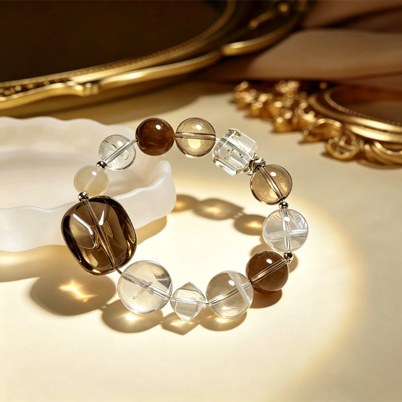 Smoky Quartz & Clear Quartz Bracelet/CR-06Q95