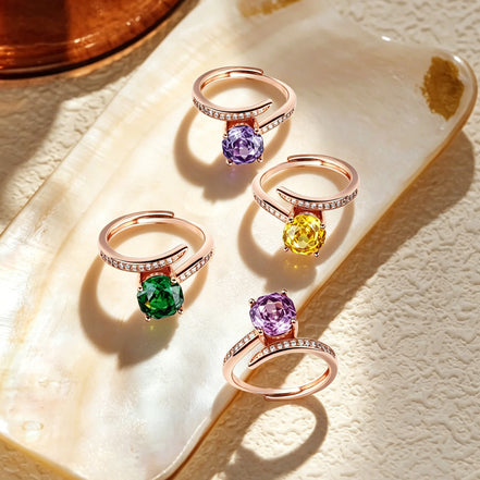 Multi-color Cushion Split Shank Zircon Ring