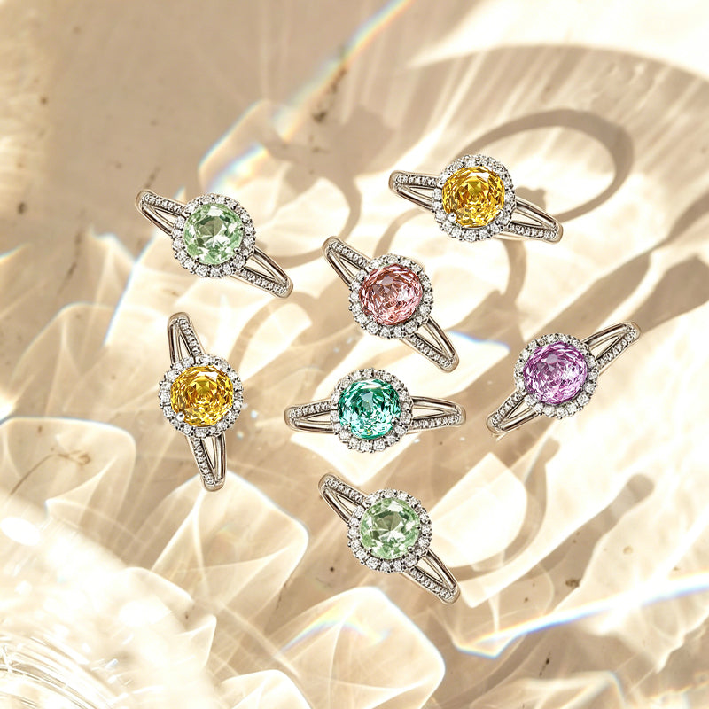 Multi-color Round Floral Halo Zircon Ring