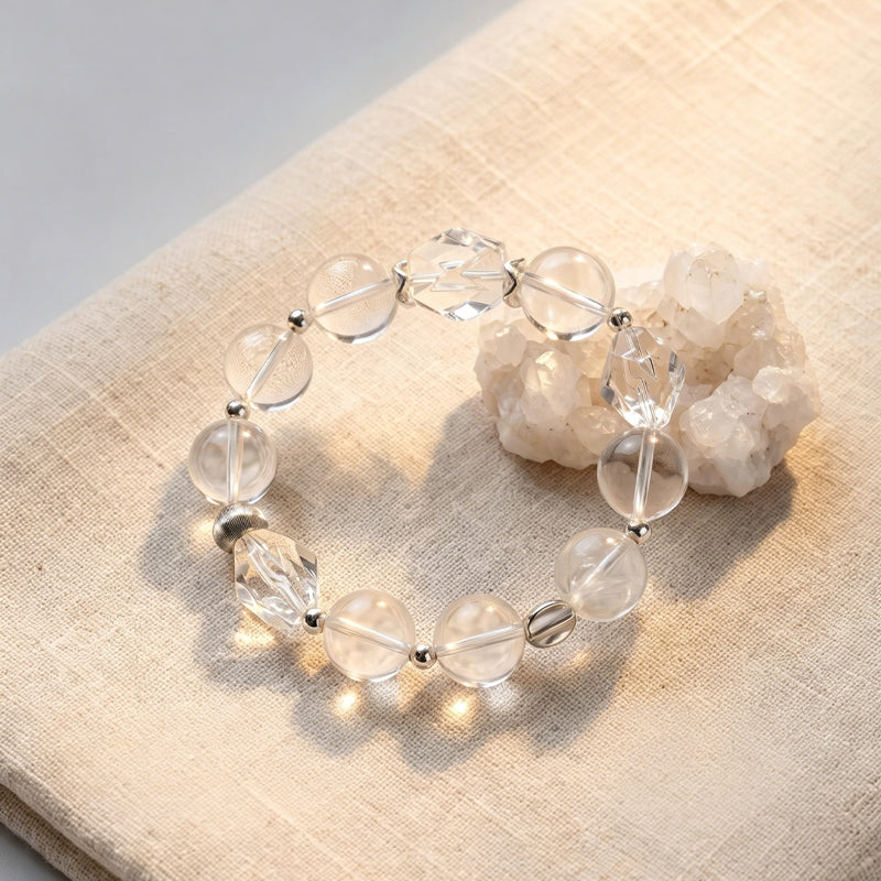 White Pagoda Quartz & Clear Quartz Freeform Bracelet/CR-G56Q110