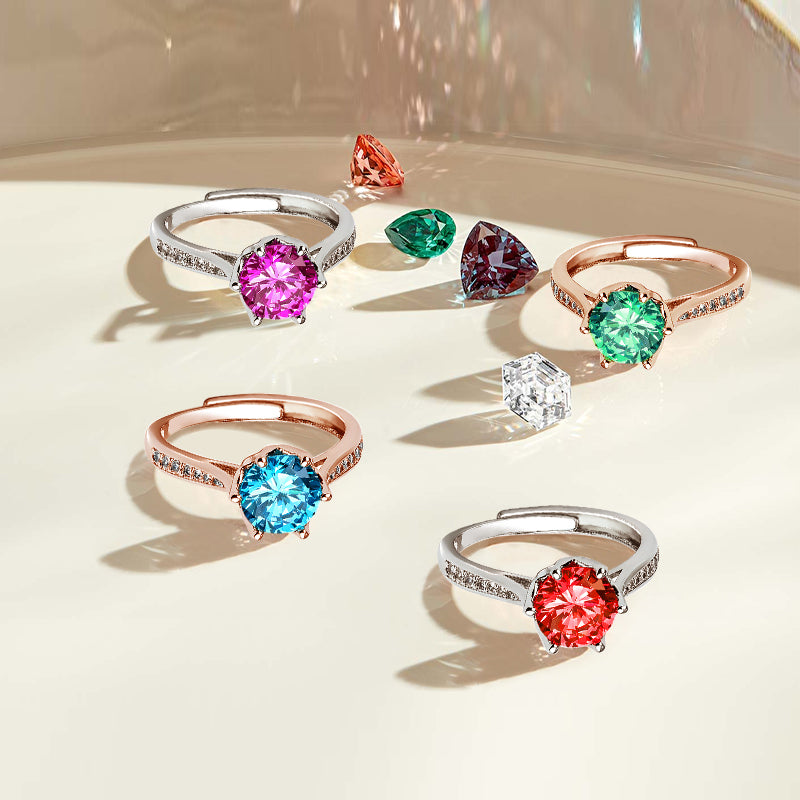 Multi-shade Round Six Prong Zircon Ring