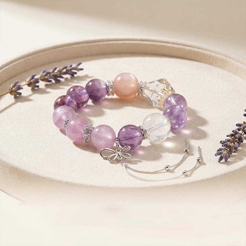 Amethyst/Purple Phantom Quartz & Kunzite Charm Bracelet/CR-G89Q240