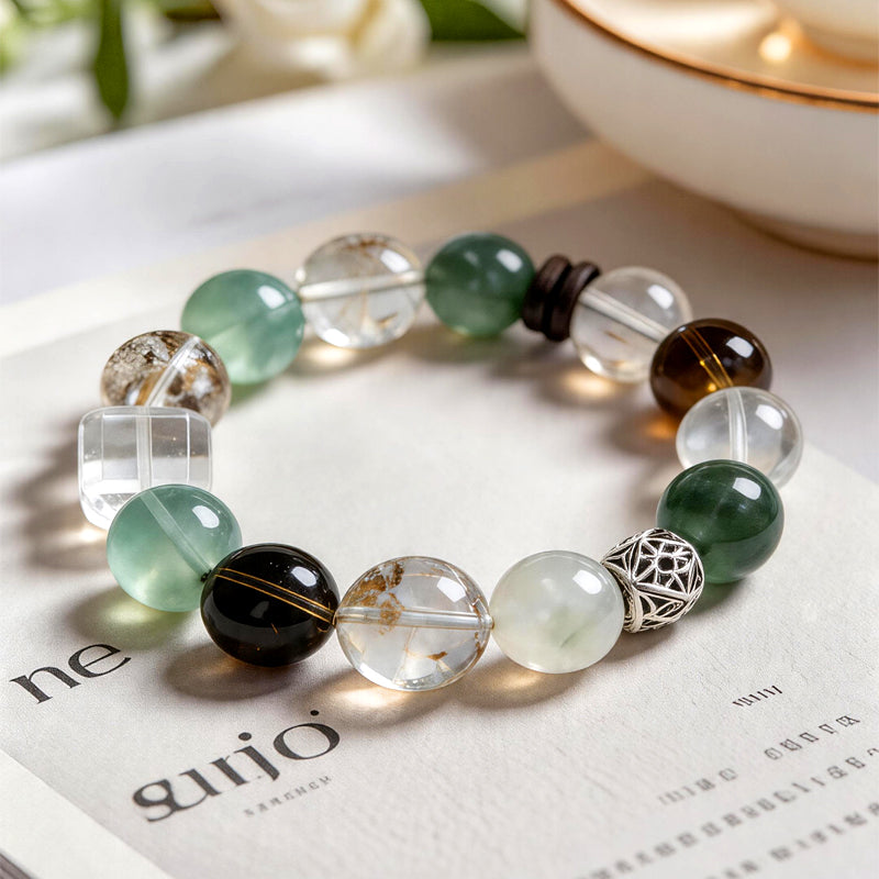 Flash Bell Crystal, Zeus Mystic Quartz & Green Fluorite Charm Bracelet/CR-G86Q132