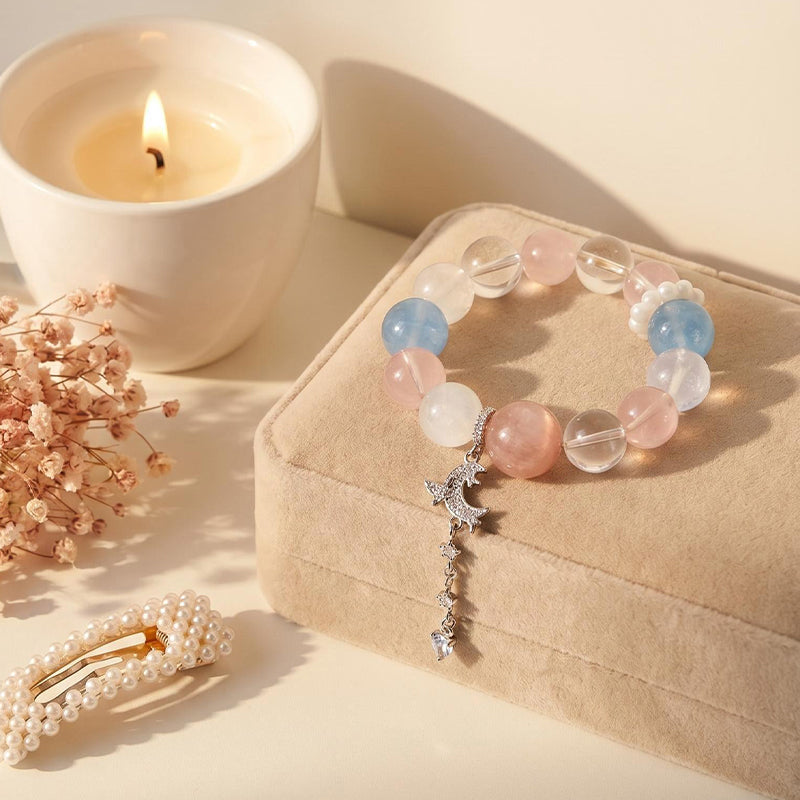 Jelly Rose Quartz & Aquamarine Charm Bracelet/CR-G87Q134
