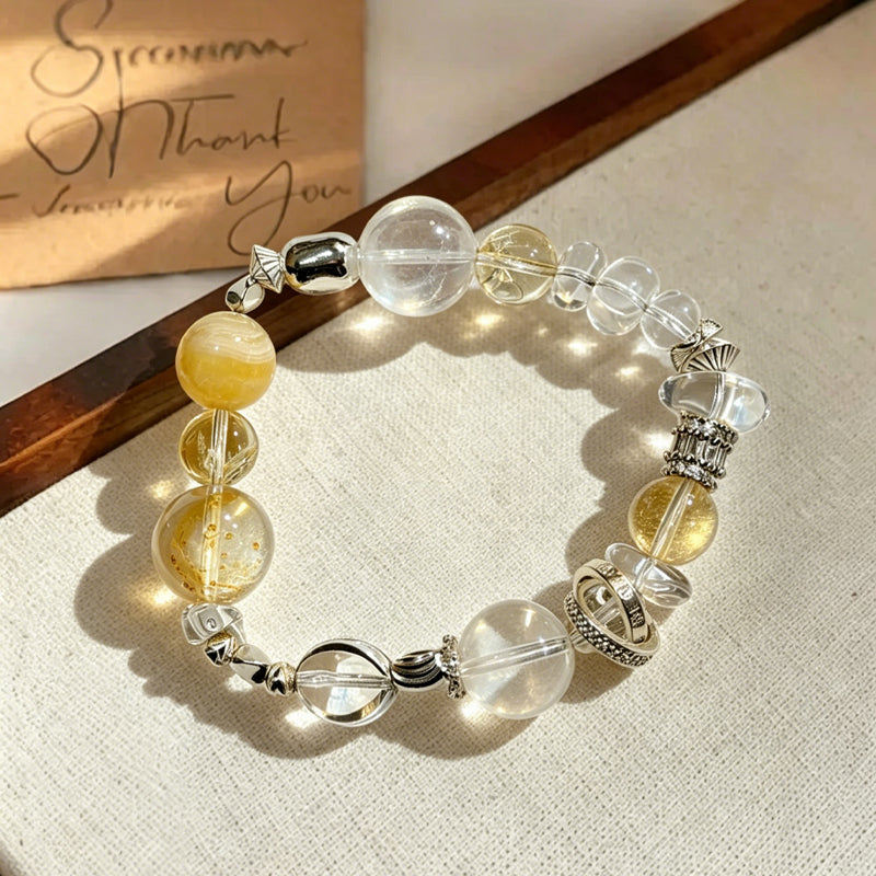 Citrine & Clear Quartz Alloy Charm Bracelet/CR-D85Q86