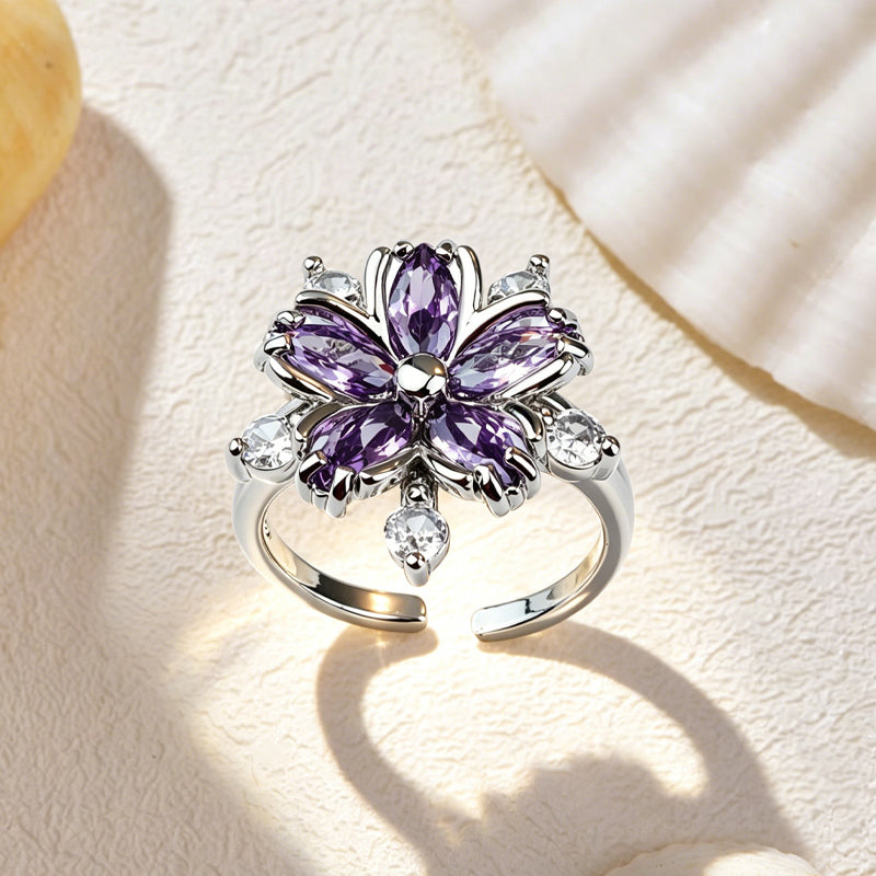 Purple Flower Zircon Ring