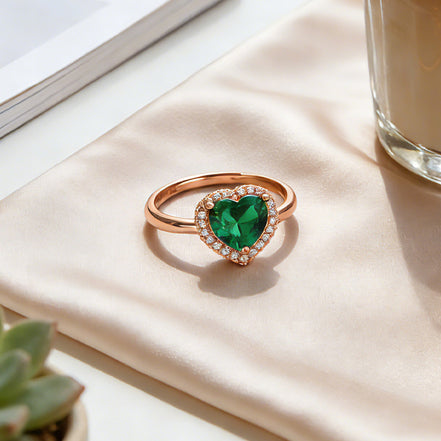 Emerald Heart Halo Zircon Ring