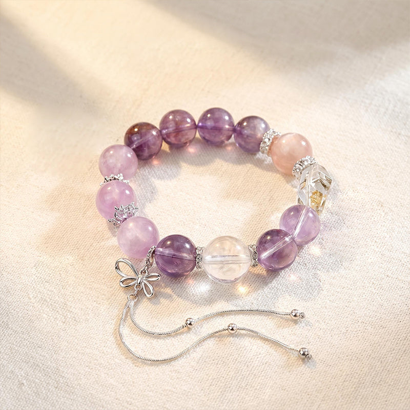 Amethyst/Purple Phantom Quartz & Kunzite Charm Bracelet/CR-G89Q240
