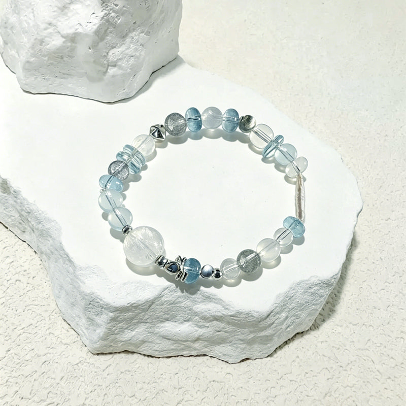 Blue Topaz & Grey Moonstone 925 Sterling Silver Bracelet/CR-SB87Q128