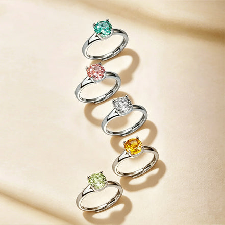 Multi-color Oval Four Prong Zircon Ring