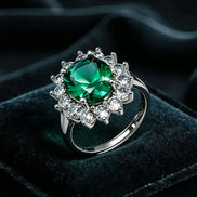 Emerald Sunburst Zircon Ring