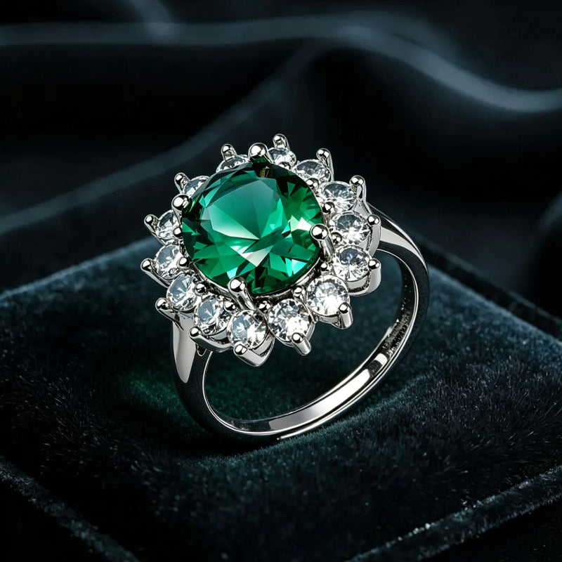 Emerald Sunburst Zircon Ring