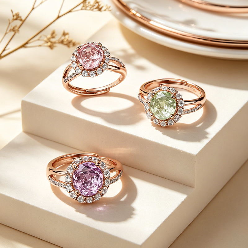 Multi-color Round Floral Halo Zircon Ring