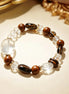Clear Quartz & Smoky Quartz Wood Spacer Bracelet/CR-D85Q56