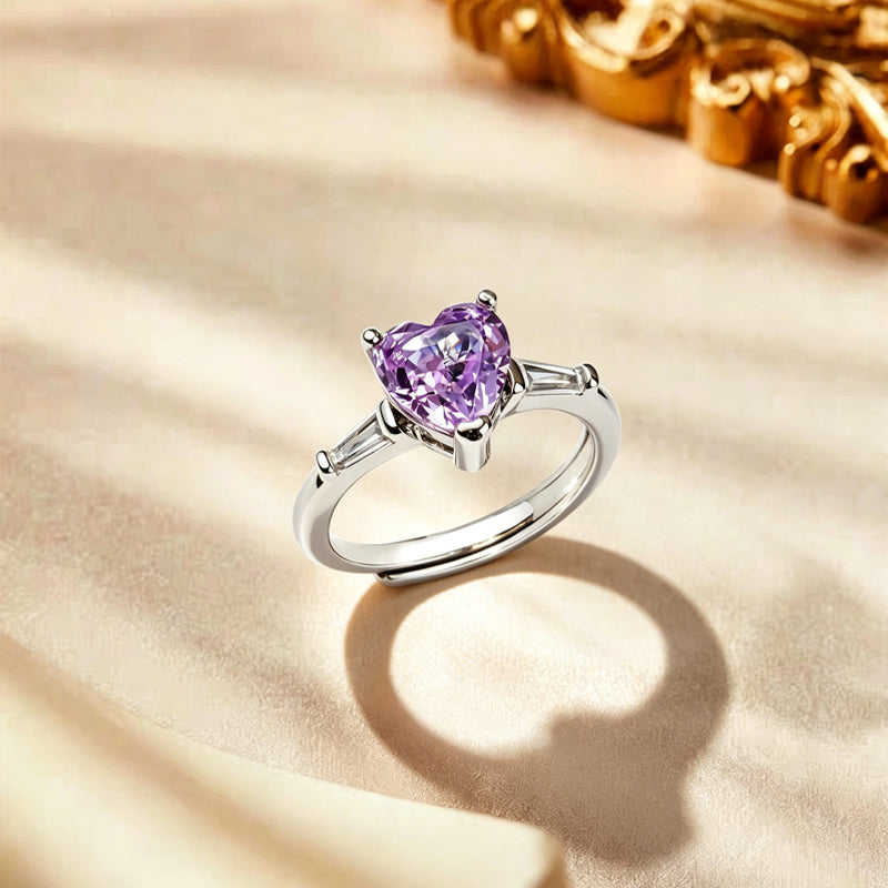 Purple Heart Taper Side Stone Zircon Ring