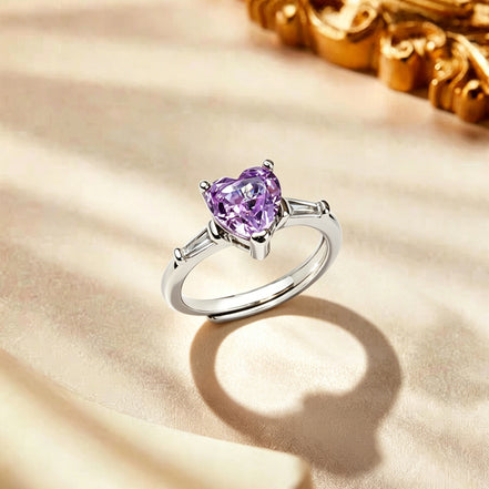 Purple Heart Taper Side Stone Zircon Ring