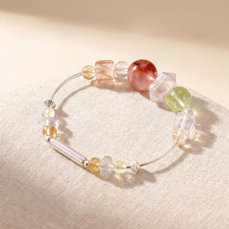 Citrine & Clear Quartz 925 Sterling Silver Bracelet/CR-SB87Q150
