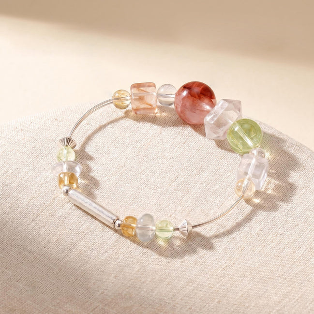 Citrine & Clear Quartz 925 Sterling Silver Bracelet/CR-SB87Q150