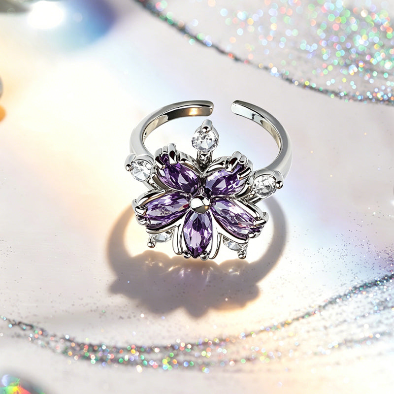 Purple Flower Zircon Ring