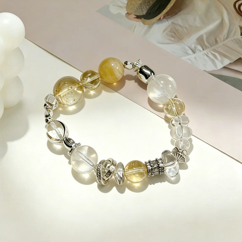 Citrine & Clear Quartz Alloy Charm Bracelet/CR-D85Q86