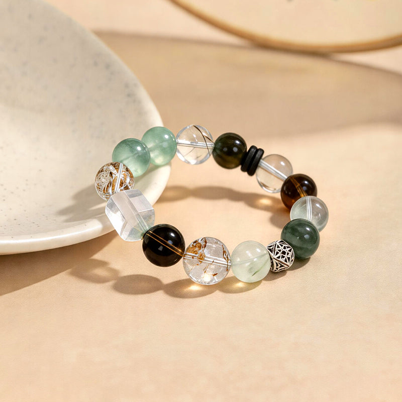 Flash Bell Crystal, Zeus Mystic Quartz & Green Fluorite Charm Bracelet/CR-G86Q132
