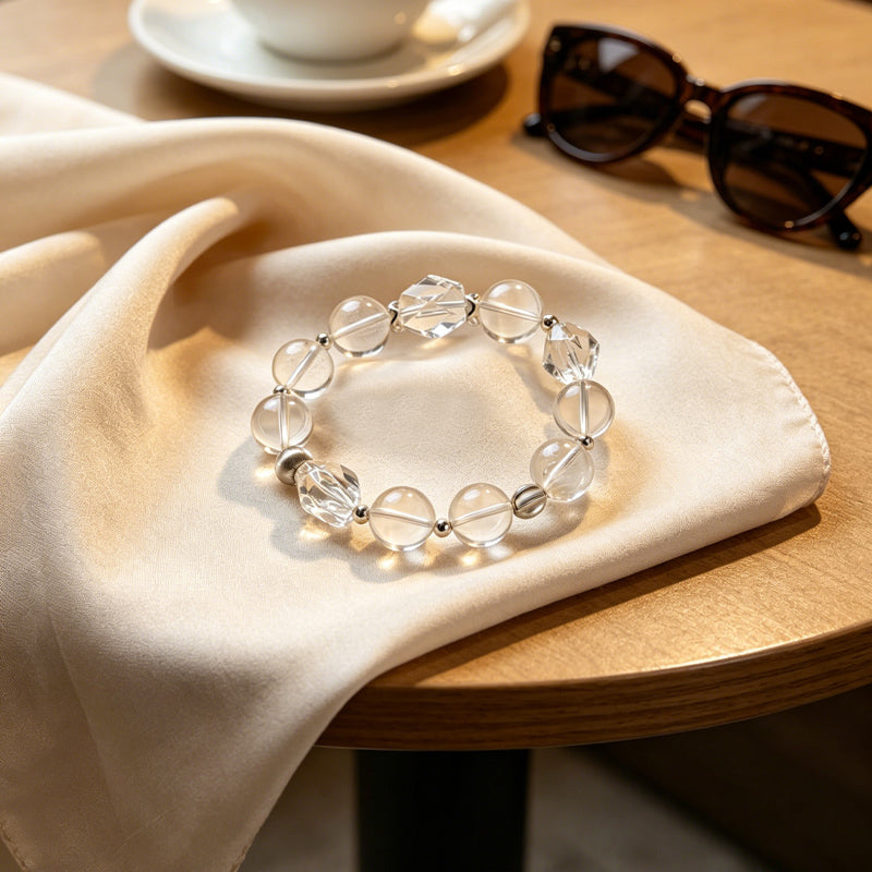 White Pagoda Quartz & Clear Quartz Freeform Bracelet/CR-G56Q110