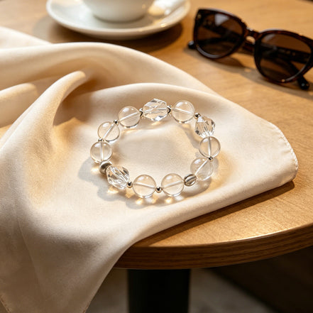 White Pagoda Quartz & Clear Quartz Freeform Bracelet