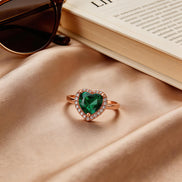 Emerald Heart Halo Zircon Ring