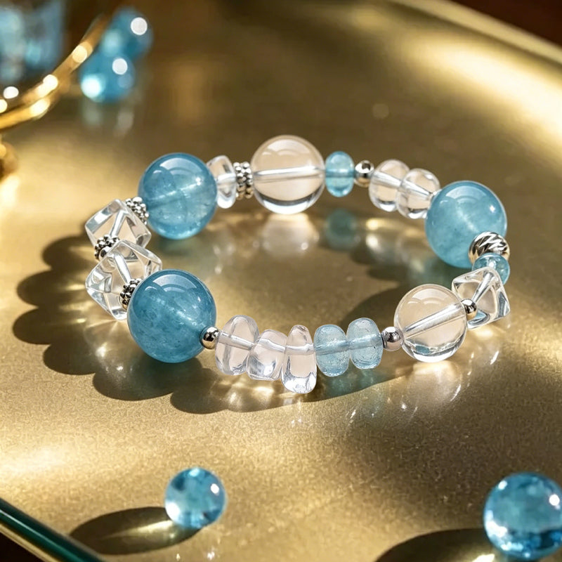 Aquamarine & Blue Topaz Alloy Charm Bracelet/CR-G86Q108