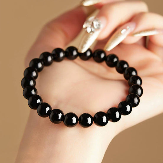 Natural Black Obsidian Beaded Bracelet