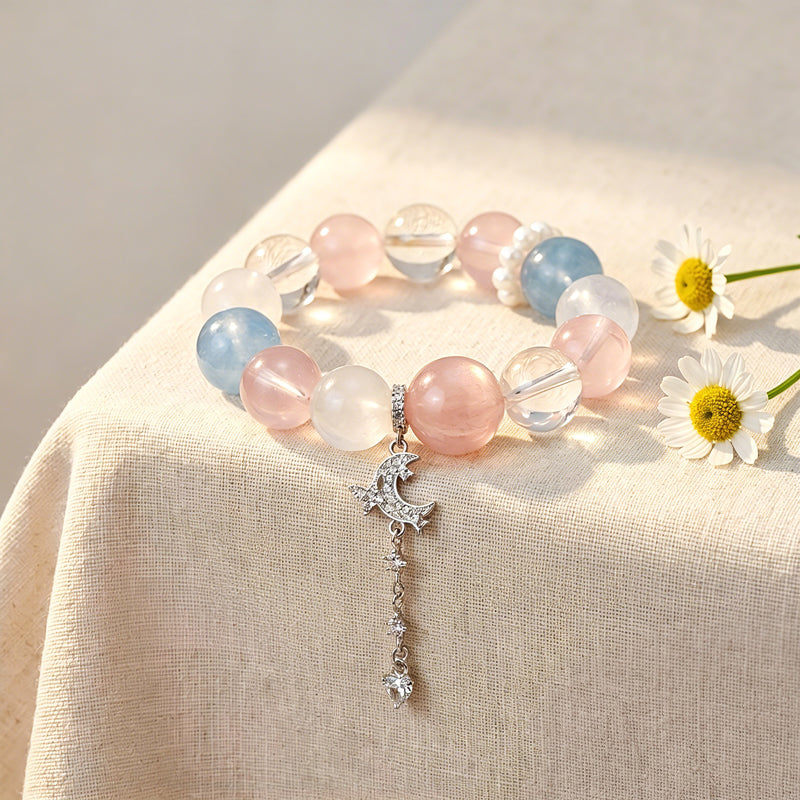 Jelly Rose Quartz & Aquamarine Charm Bracelet/CR-G87Q134