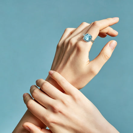 Aqua Cushion Double Halo Zircon Ring