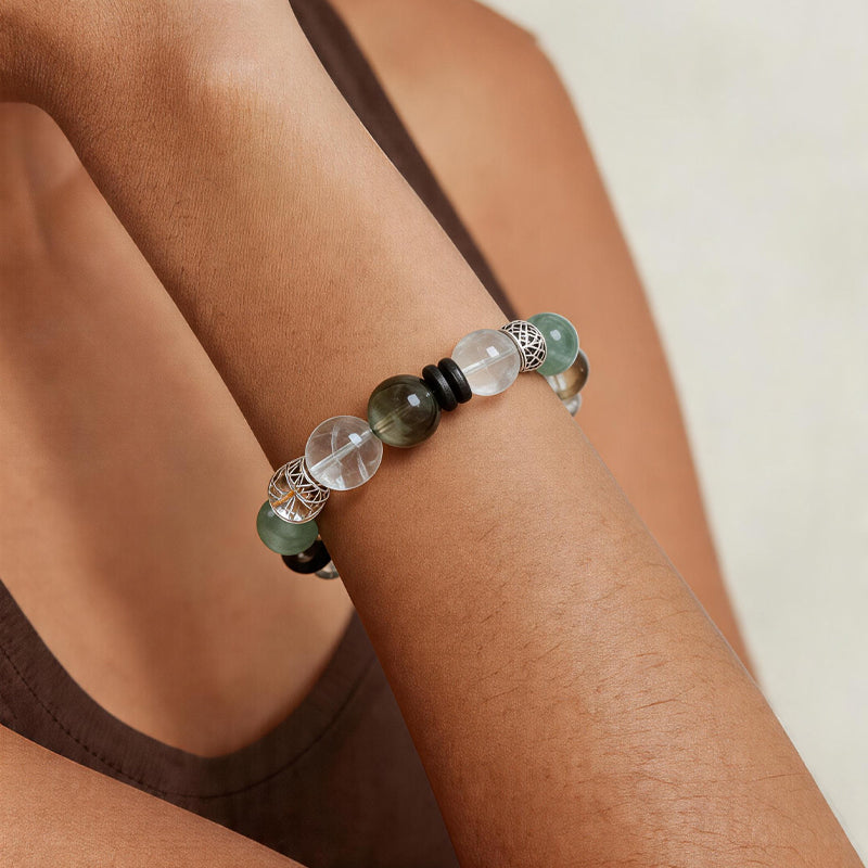 Flash Bell Crystal, Zeus Mystic Quartz & Green Fluorite Charm Bracelet/CR-G86Q132